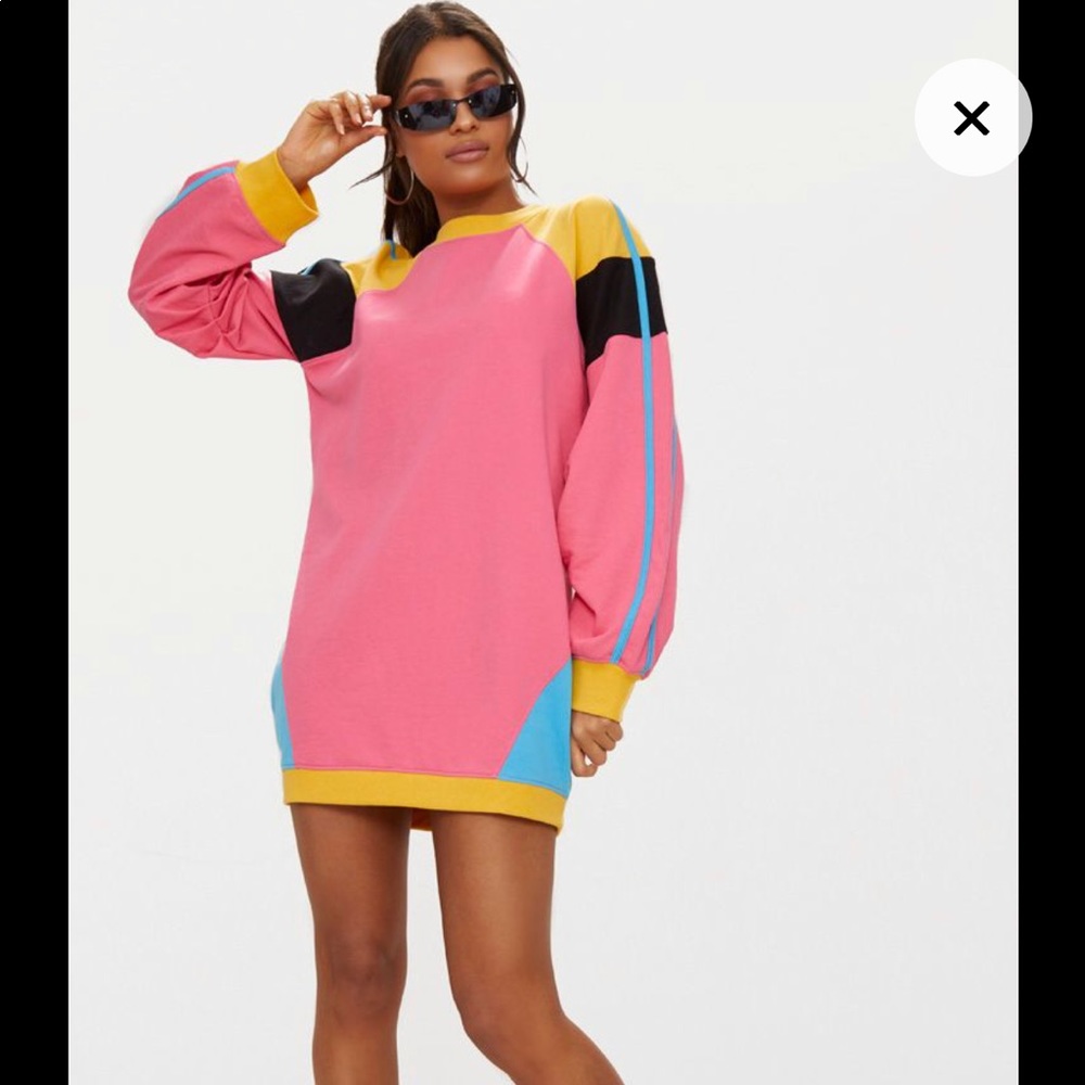 Pink Colour Block Sweater Dress